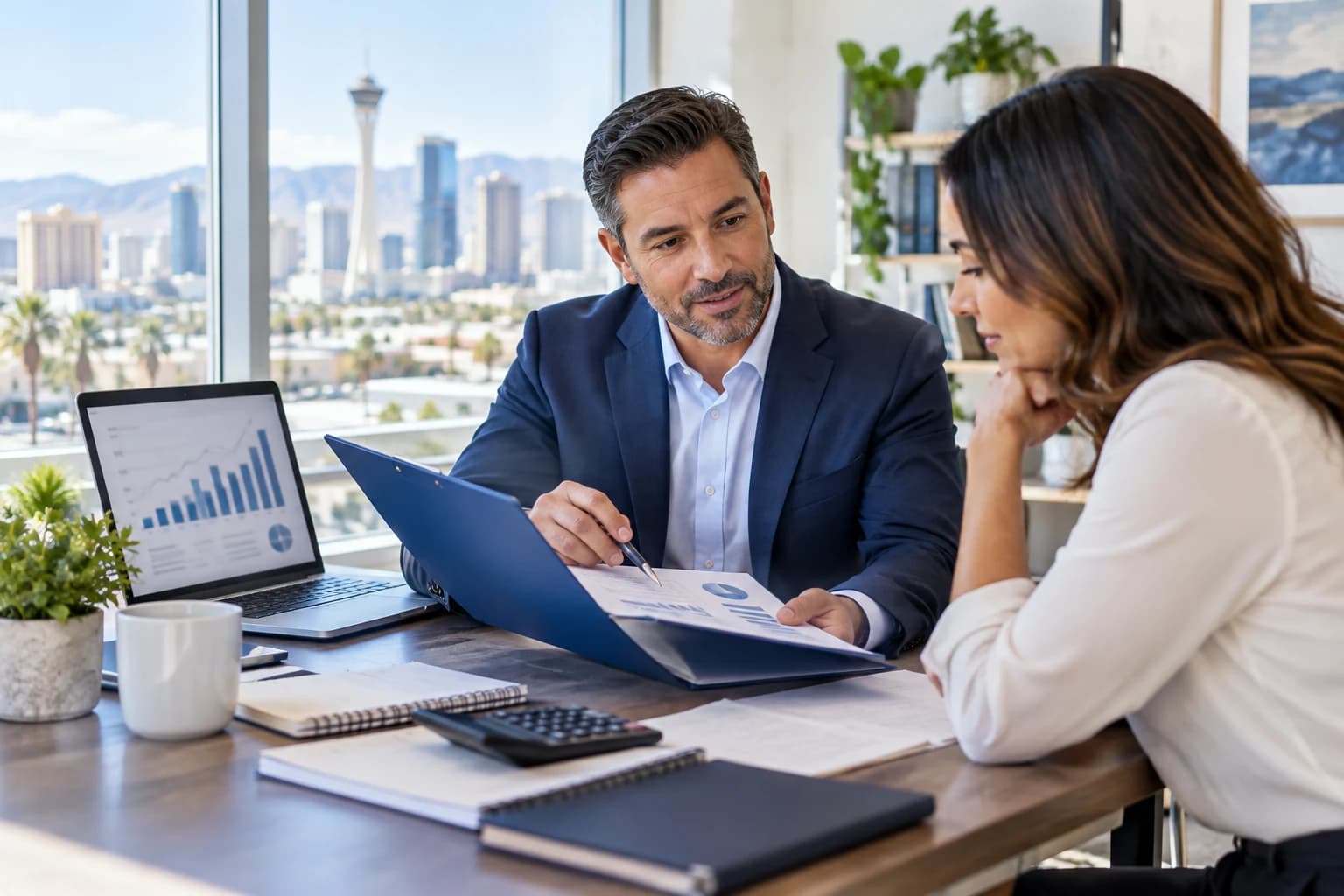 Tax advisor reviewing documents with a client