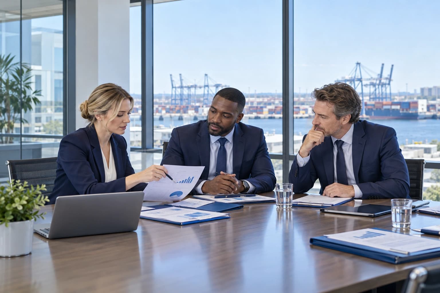 International business owner and advisor reviewing U.S. company finances