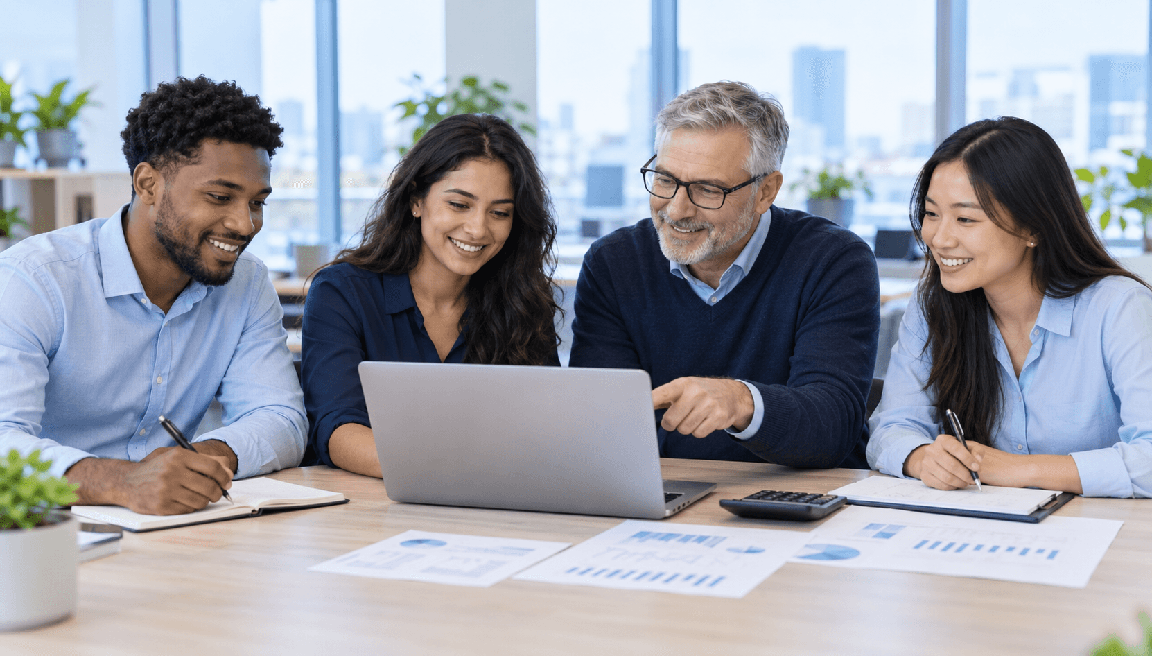 Accounting colleagues learning together with an experienced mentor