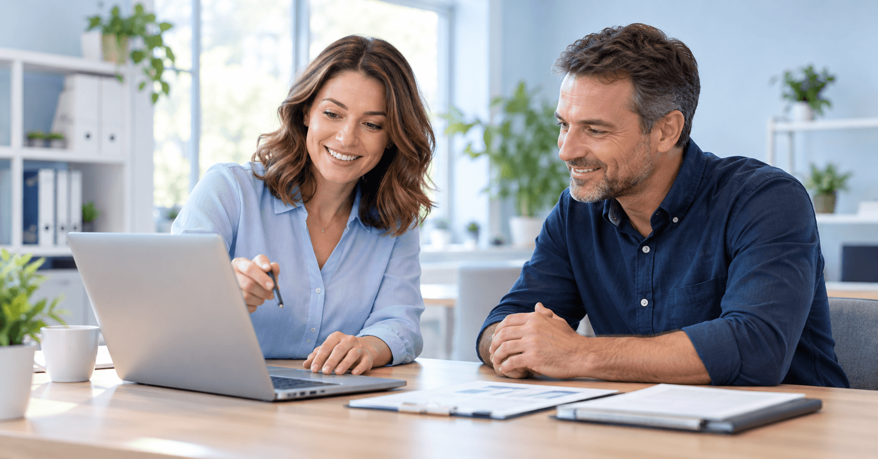 Accounting advisor reviewing business needs with a client
